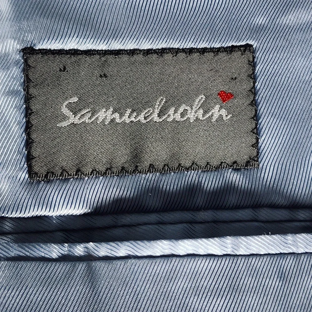 Samuelsohn‎ Mens 40R Silk Wool Houndstooth Sport Coat Blazer Blue & Tan EUC